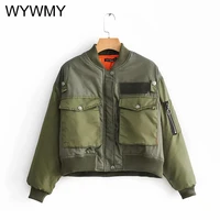 wywmy autumn oversize bomber jacket women army green warm zipper pockets winter coat female jacket parkas femme chaqueta mujer
