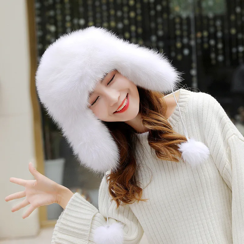 Lei Feng Hat Fox Fur Ladies Hat Mongolian Dome Hat Thick Warm Russian Snow Hat Winter