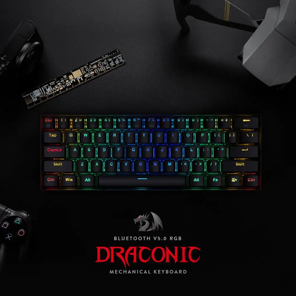 Компактная Беспроводная механическая клавиатура Redragon K530 Draconic 60% RGB с коричневыми