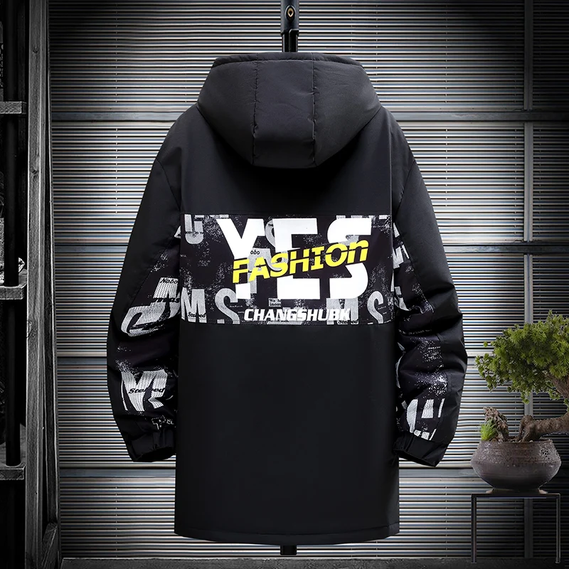 Fashion Autumn Winter Casual Parkas Mid-Length Thick Warm Hooded Cotton-Padded Jackets Mens Outwear Long Coat Youth Top Clothing