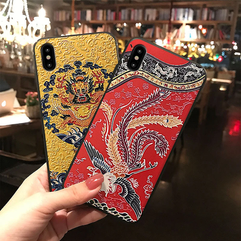Fashion Robe Phone Case For iPhone 6 6s 7 8 Plus X XS MAX XR Dragon Phoenix Pattern Shockproof Dustproof Retro Back Shell Cover |