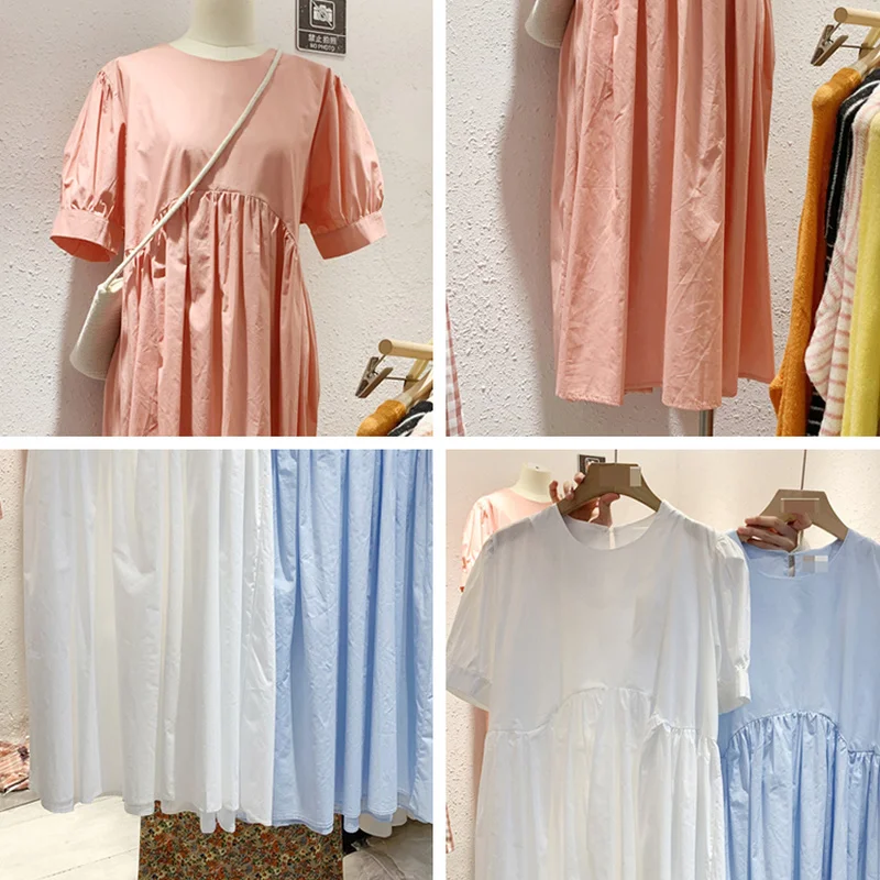 

Simple Casual High Waist Solid Summer Dress Loose Comfortable Short Sleeve Woman Dresses 2021 New O-neck Vestido De Mujer