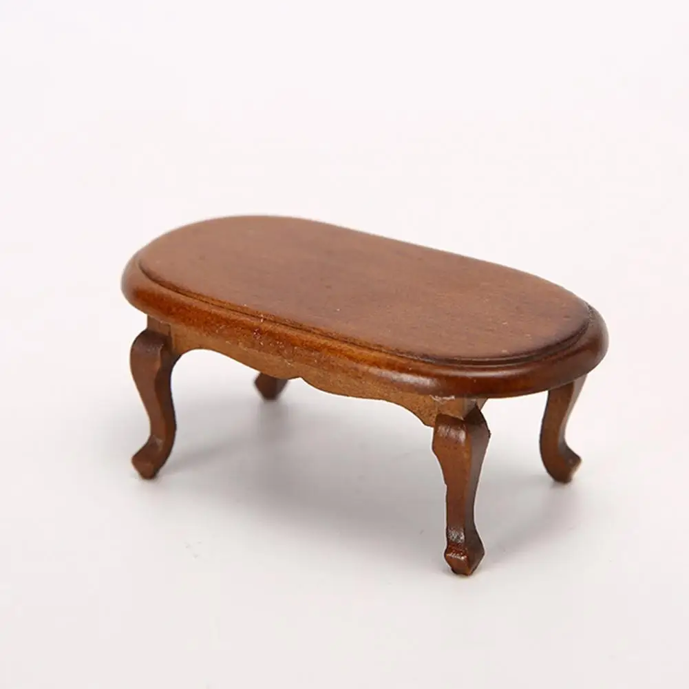 

1/12 миниатюрный чайный столик для кукольного домика, деревянный журнальный столик с волнистыми краями