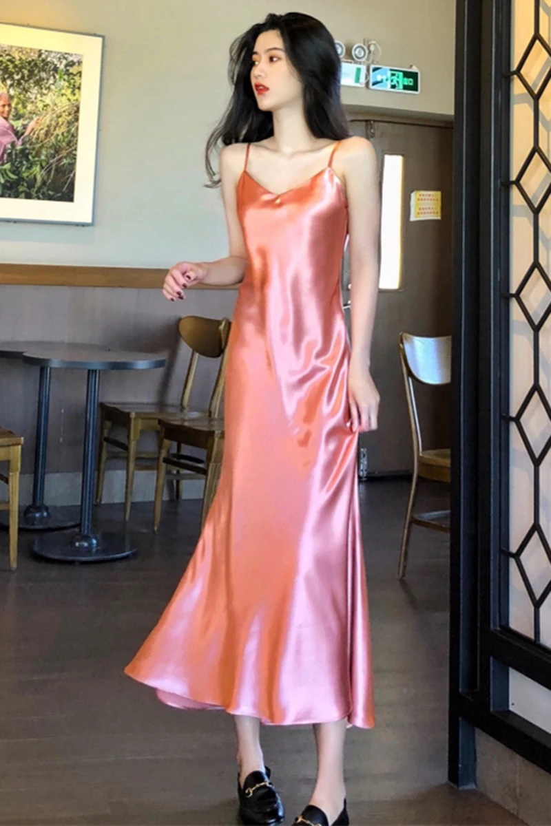 

New satin summer women bodycon Ankel-Length fish tail dress sleeveless backless elegant party outfits sexy club clothes vestido