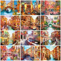 full square round drill diamond painting city building landscape cross stitch 5d diamond embroidery handmade hobby gift
