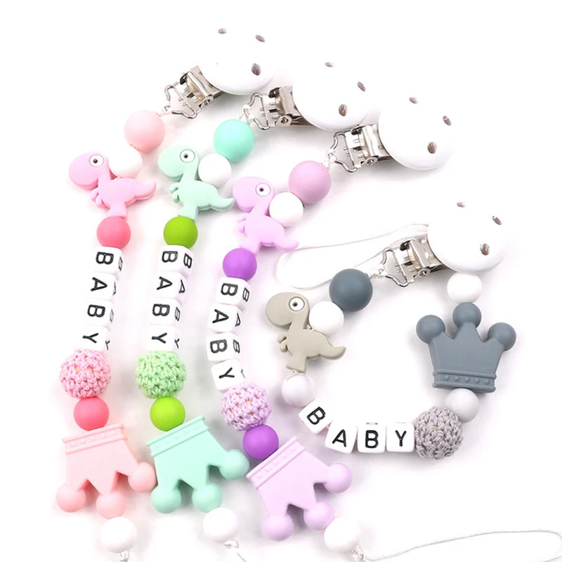 Cadena de chupete con Clip para chupete, mordedor anticadena de dinosaurio peque&ntilde;o de silicona, cadena de chupete, productos para beb&eacute;s, Kawai con personalidad-1