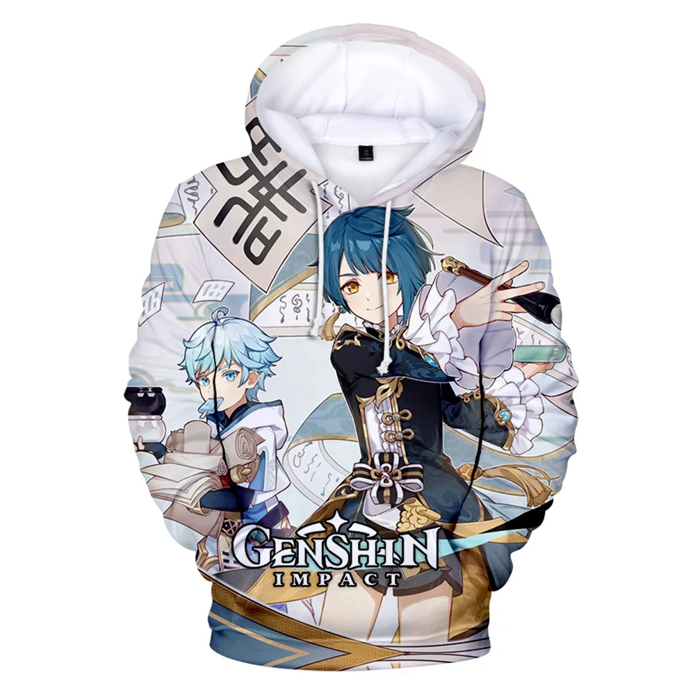 

2021 Повседневная Толстовка с капюшоном для косплея Genshin Impact для пар Аниме игры Янтарный флуоресцентный Kaiya принт хип-хоп топы с капюшоном
