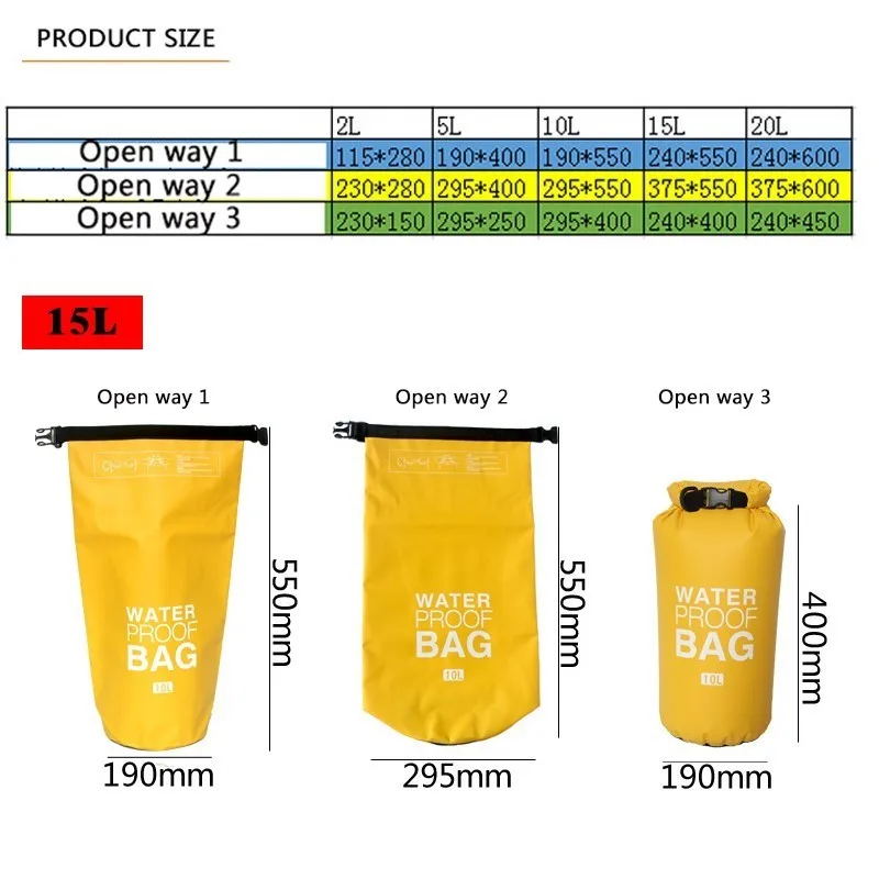 Водонепроницаемая сумка для улицы 2L/5L/10L/15L/20L/30L сухая телефона поясная плавания