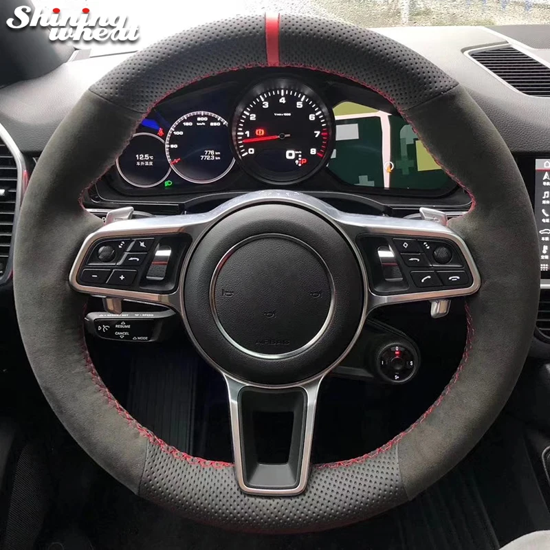 

Black Leather Suede Steering Wheel Covers for Porsche Macan Cayenne 2015 2016