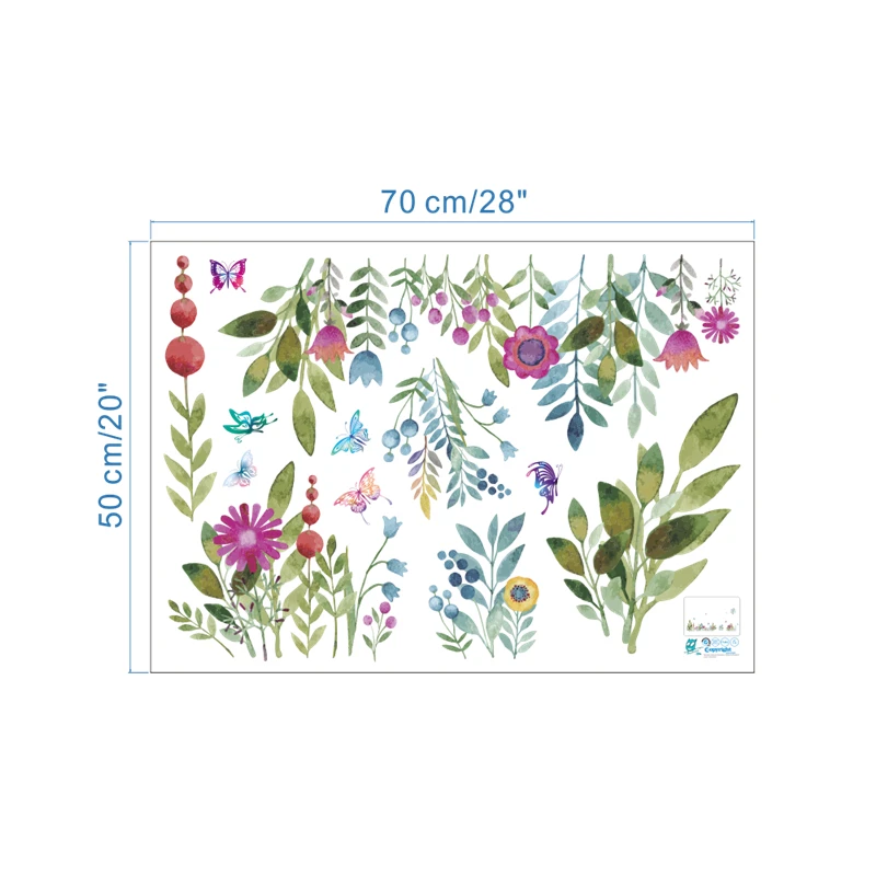 

Natural Style Flower Butterfly Wall Stickers Living-room Bedroom Decor Pastoral Mural Art Diy Home Decal