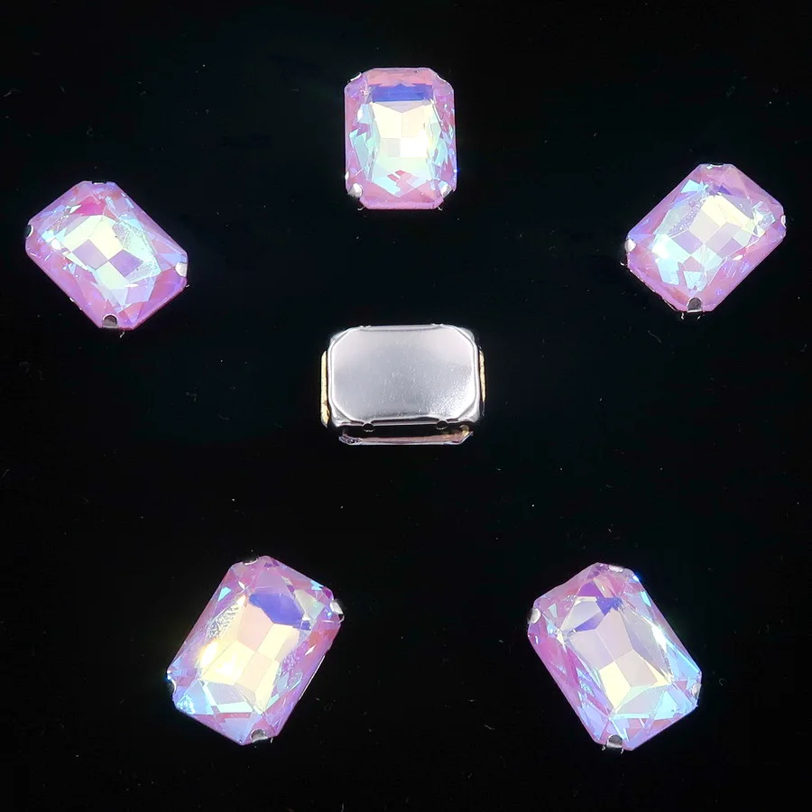 A20 Violet AB Серебряный металлический коготь 20 шт/п Радужный и Желейный AB стеклянный кристалл 13*18 мм прямоугольная форма пришитые Стразы бусины ручной работы diy отделка - Цвет: A20 Violet AB