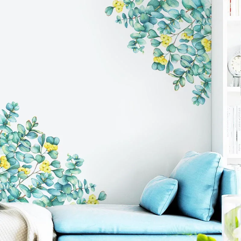 Новые зеленые листья цветы наклейки на стену Желтые Солнечные домашний ТВ фон