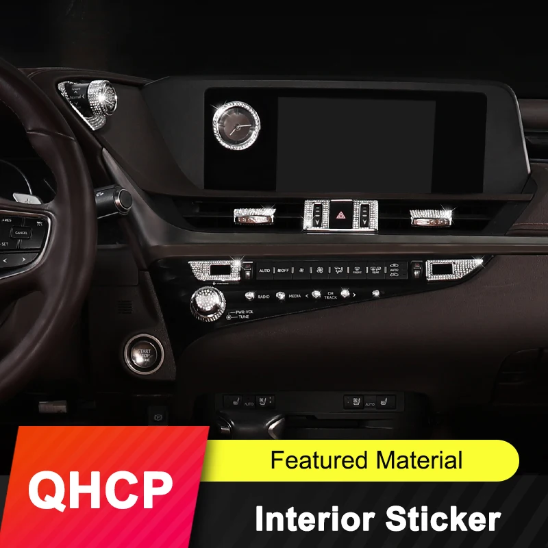 

QHCP Car Media Small Button Stickers Front Air Outlet Clip Volume Knob Cover Rhinestone Interior Kit For Lexus ES 2018 2019 2020