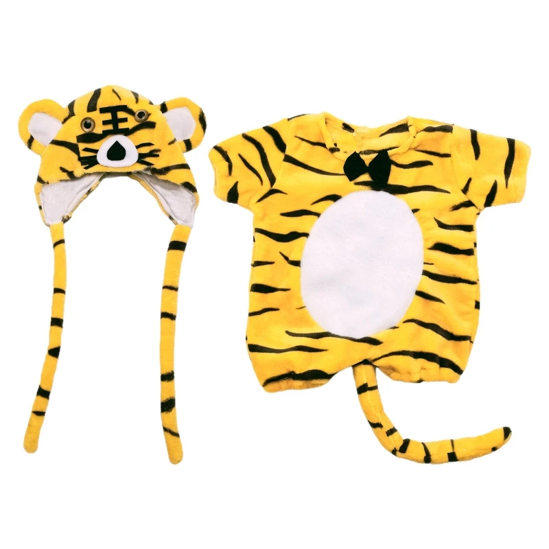 

2 Pcs Newborn Photography Props Outfit Baby Cute Tiger Short Sleeves Romper Hat Set Infants Photo Shooting Bonnet Beanie