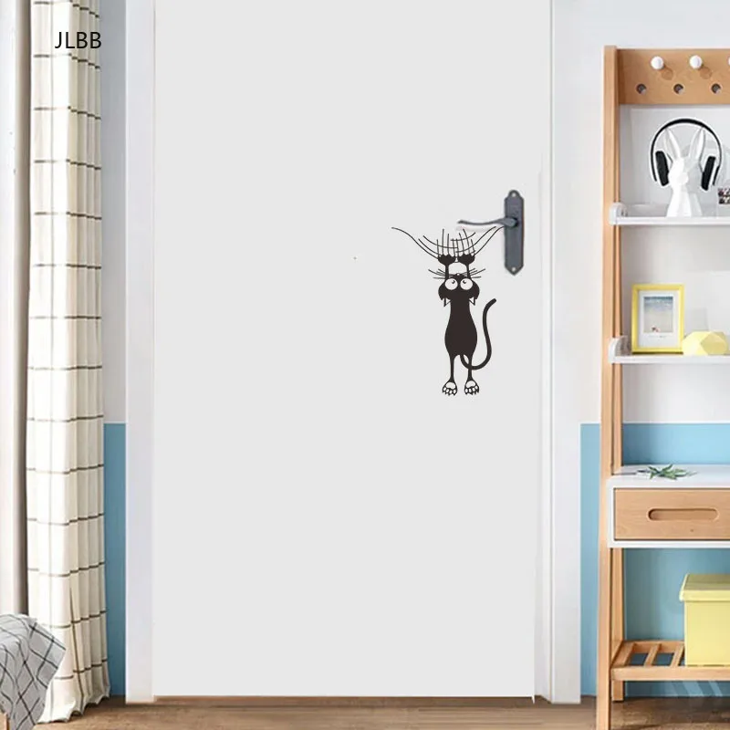 Cartoon cat climbing Wall edge Sticker home decoration for kids rooms Mural Art Decals animals door stickers wallpaper | Дом и сад