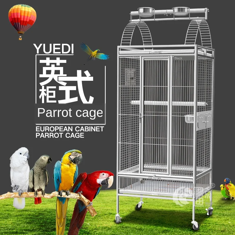 

Large Space easy to watch stainless steel metal parrot Birdcage spring lock giant large birdcage grid and bottom net Villa parro