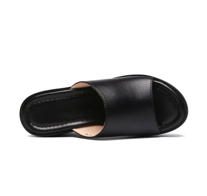 

Hot Sale Women Shoes Summer Fashion PU Leather Leisure Shoes Women Platform Wedges Fish Mouth Sandal Thick Bottom Slippers