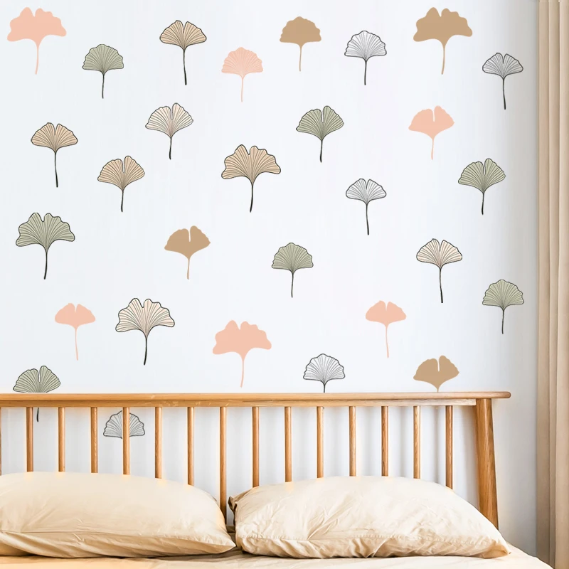

Ginkgo Leaf Plant Wall Stickers Sofa Bedroom Room Decor Aesthetic Living Room Art Mural Diy Home Decoration Wallpaper Vinyl