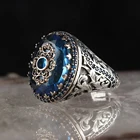 Ретро ручная работа Турецкая вывеска кольцо для мужчин и женщин мужское искусственное резное кольцо инкрустированное синим цирконием для вечерние ринки в стиле панк