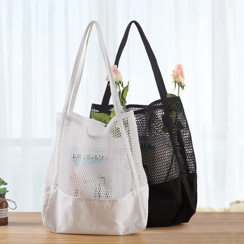 

Large-capacity Stitching Mesh Bag Women/men Tote Bag Canvas Nylon Mesh Three-dimensional Shopping Bag Beach Bag