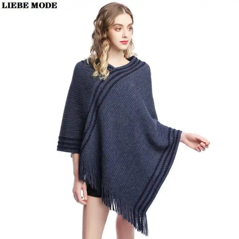 Осенне зимние свободные накидки и плащи с кисточками для женщин необычный свитер