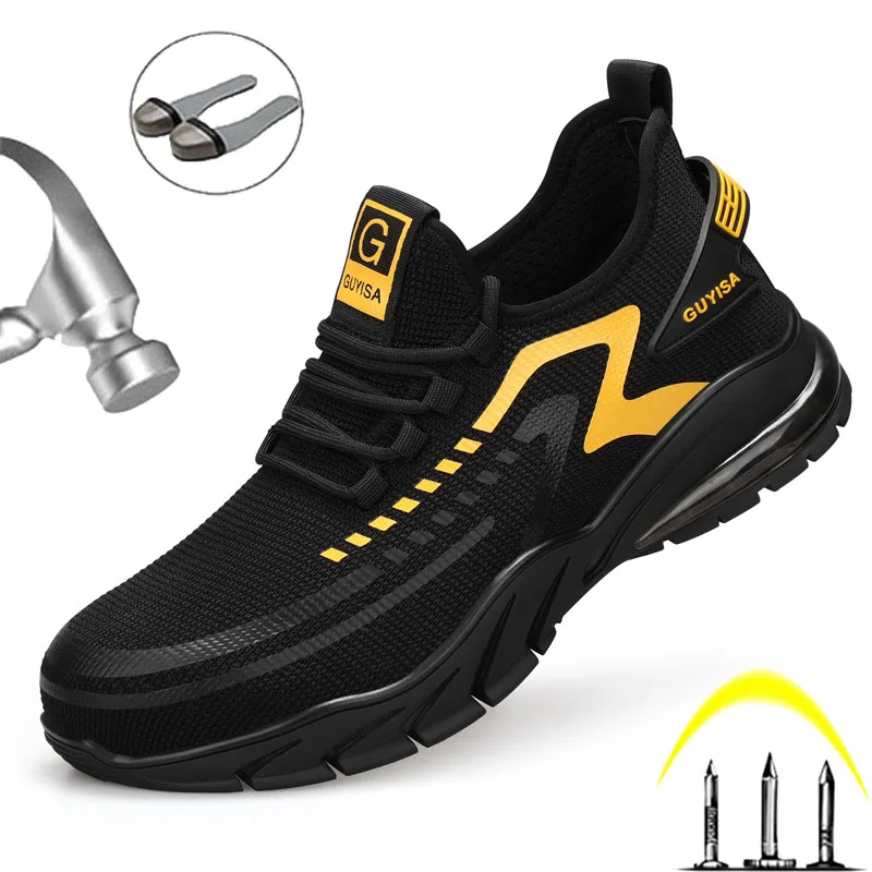 

Safety Shoes Men Steel Toe Boots Indestructible Puncture-Proof Work Shoes Lightweight Breathable Construction Sneakers for Men