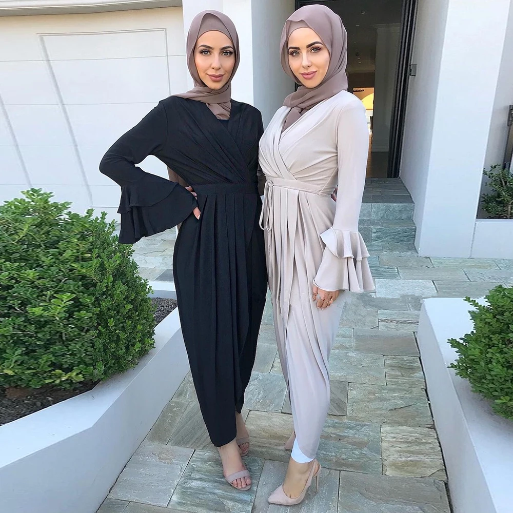 

New Spring Flare Sleeve Muslim Abaya Dress Robe Vetement Femme Dubai Turkey Islam Clothing Long Dresses Women Musulman De Mode