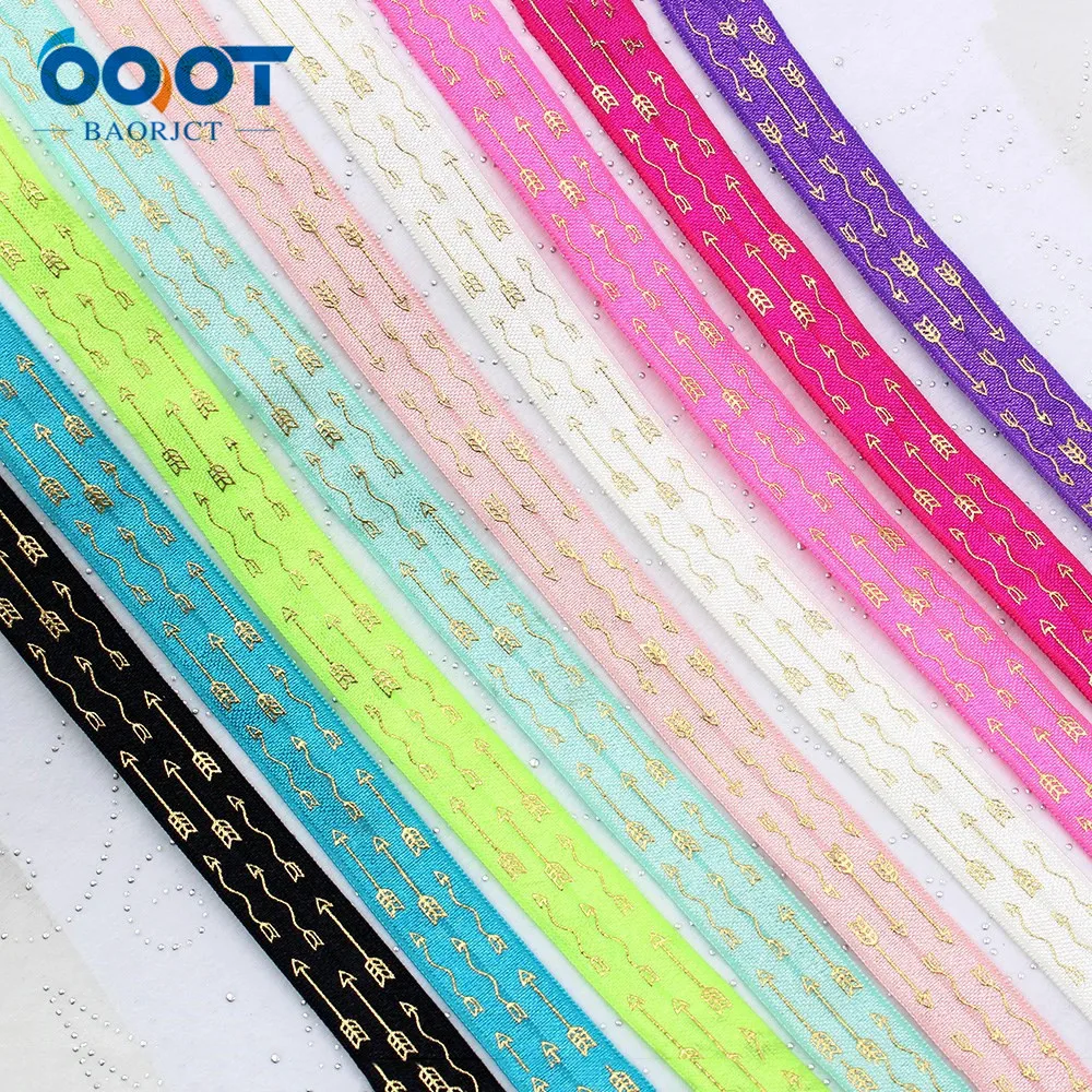 16mm,10 yards Hot Gold Arrow of love Elastic Foldover Elastics Stretch Hair Ties Headbands for Baby Girls Hair Bow,E-20428-810