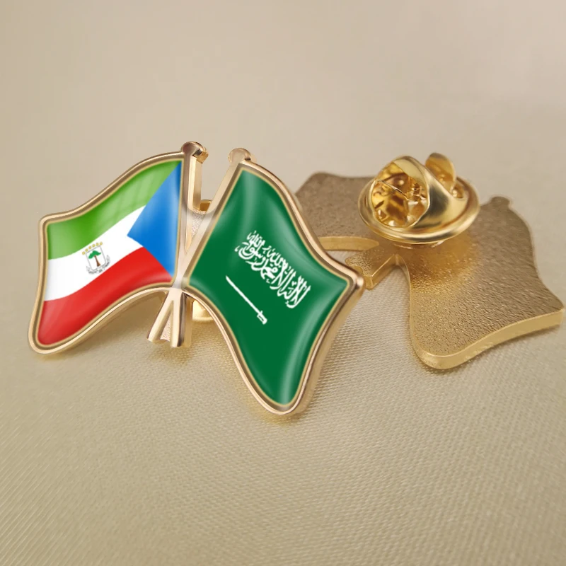 

Equatorial Guinea and Saudi Arabia Crossed Double Friendship Flags Lapel Pins Brooch Badges