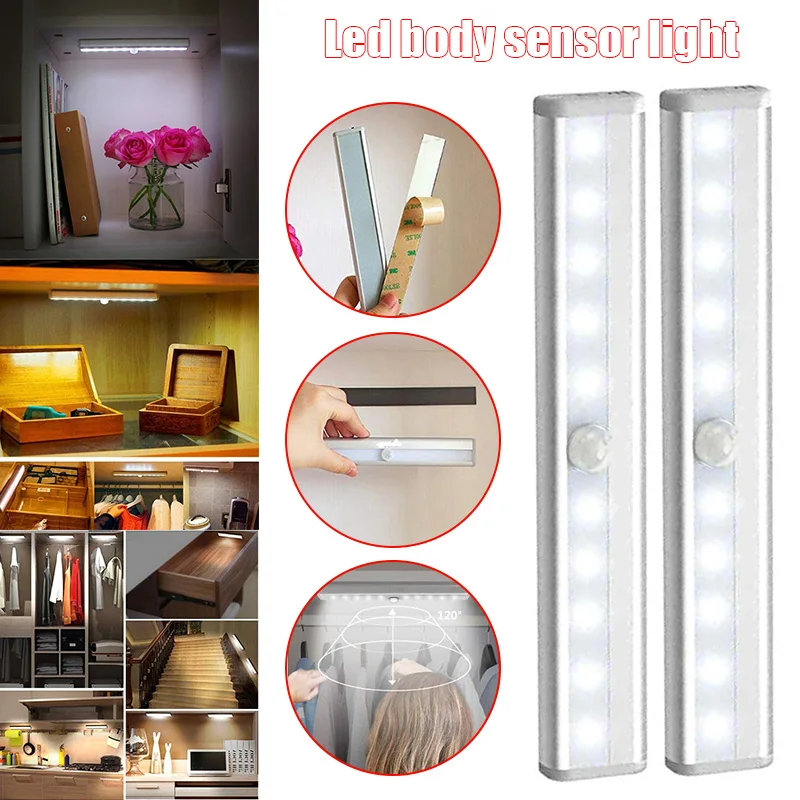 Светодиодный движения Сенсор ночные светильники для под шкаф Кухня полка