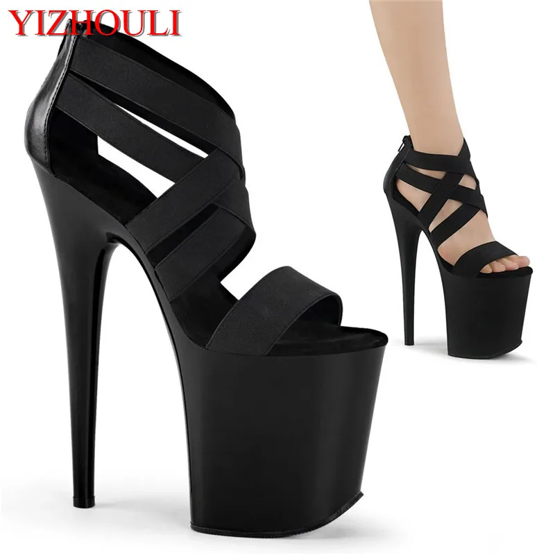 8 inch summer sandals, stretch buckled vamp, pole shoes for party club, 20cm catwalk models, dancing shoes