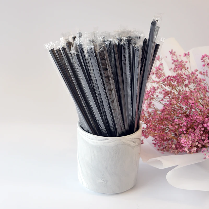 

Black Straw Long Wedding Party Cocktail Supplies Kitchen Accessories Disposable Individual Packaging Plastic