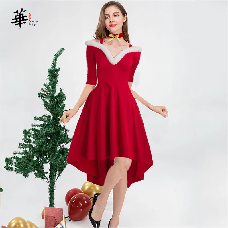 

Рождественское платье, красное пикантное однотонное платье с коротким рукавом и V-образным вырезом, свободное хлопковое платье с открытыми ...