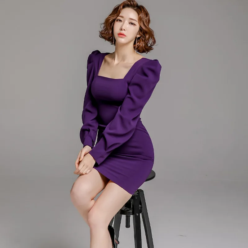 

Lantern Sleeve Women Dress Long sleeve Short Sheath Female Gowns Party Wear DZA082