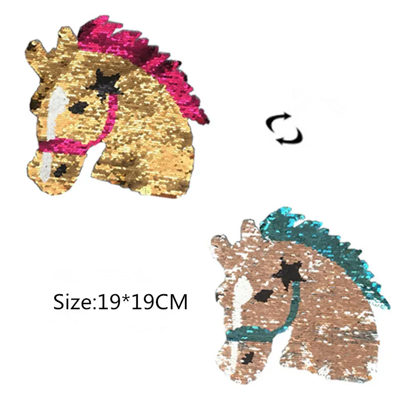 Лошади обратимая нашивка блестки пришить патч для одежды поделки своими руками