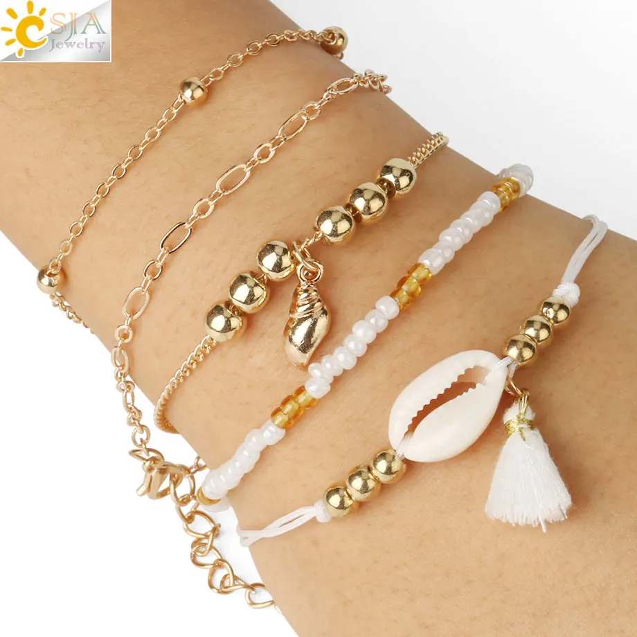 Женский набор богемных браслетов CSJA золотистые браслеты ювелирные аксессуары