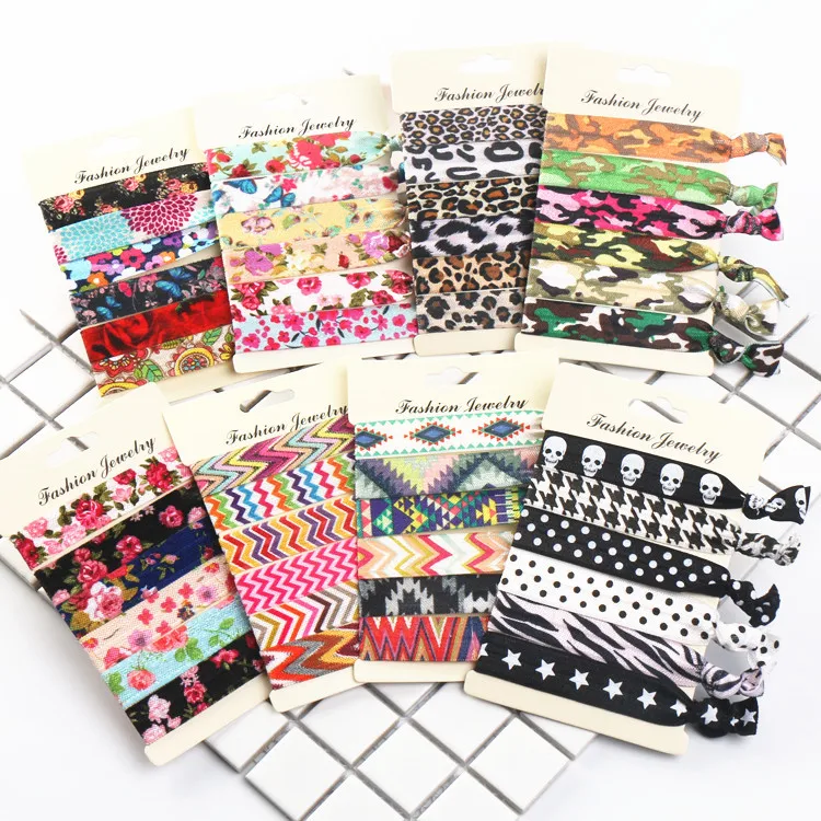 JCZ009-random-5-card 30 шт./60 шт./партия женские модные резинки для волос ярких цветов с принтом в Корейском стиле без коробки - Цвет: JCZ009-random-5-card