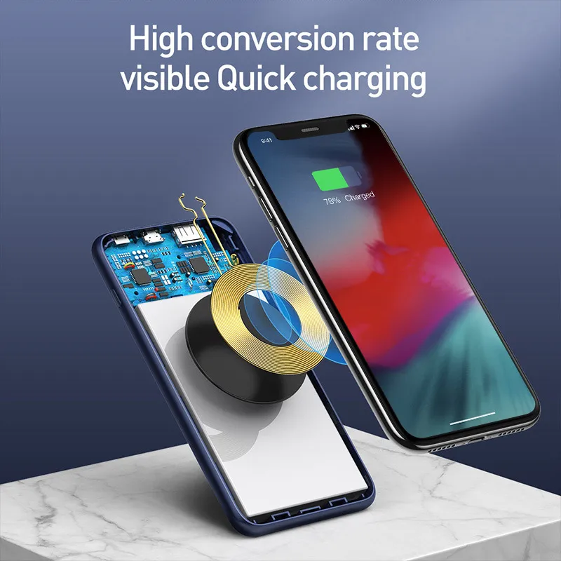 Baseus Power Bank 10000 мАч портативное Qi Беспроводное зарядное устройство USB Мобильный