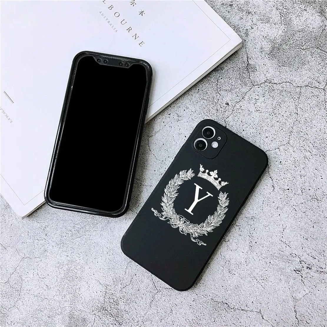 Luxury Crown Wreath English Letters Phone Case iphone 12 11 Pro Max 12 Mini 7 8 Plus SE X XR XS Max Black Matte Silicone Cover