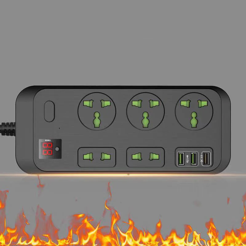 Удлинитель с 5 розетками переменного тока 3000 Вт QC3.0 18 3 USB-порта для быстрой зарядки