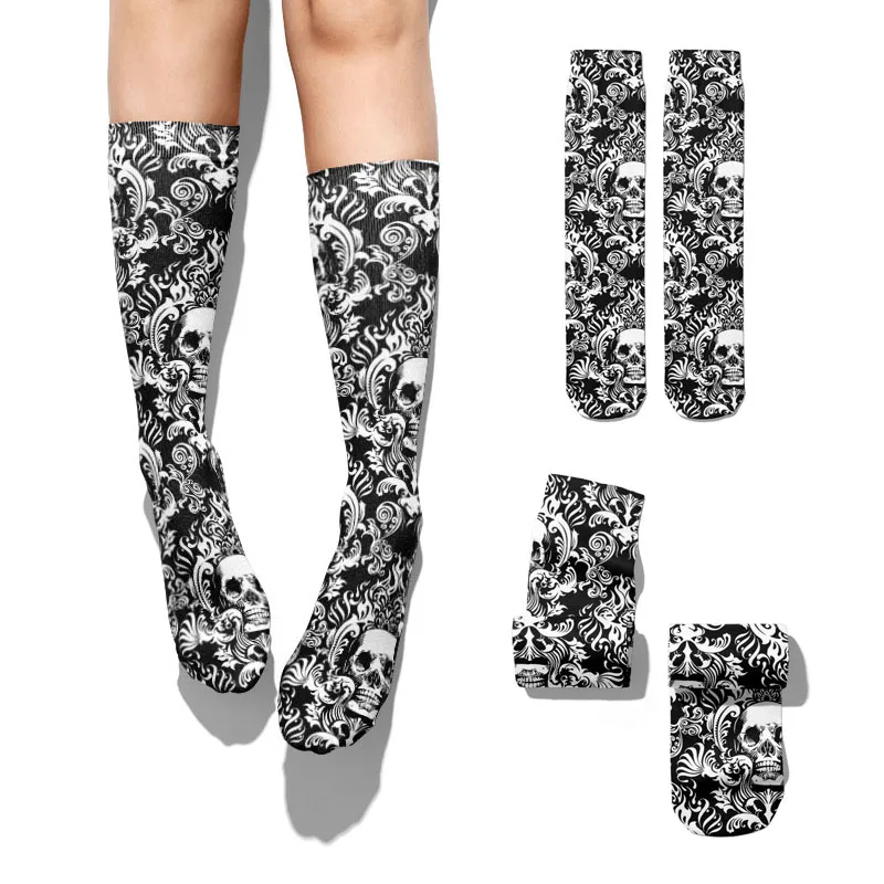 

Skull Pattern Men Sock Fashion Funny Comfortable Long Socks Art Harajuku Soft Happy Thigh High Chausette Femme Socks Halloween