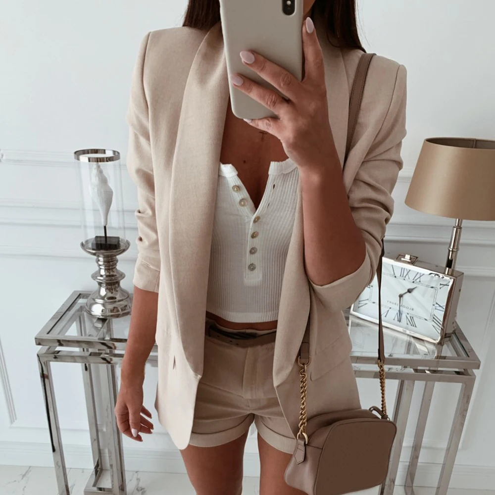 CALOFE New Arrival Office Lady Blazer Trendy Solid Slim Suit Coat 2019 Lapel Fit Top Casual Elegant Jacket Plus Size | Женская одежда