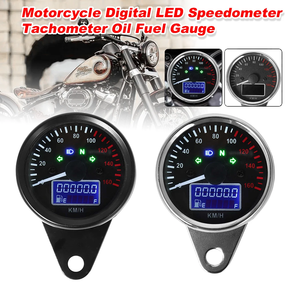 

Universal Motorcycle Panel Speedometer Odometer 0~160KM/H Motorbike Digital LED LCD Speed Gauge Retro Black For Honda Cafe Racer