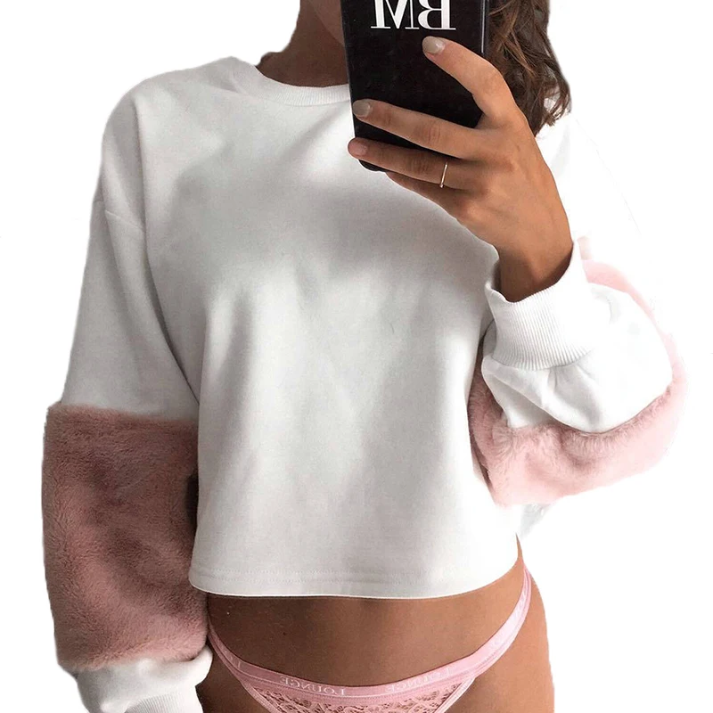 Женские толстовки с круглым вырезом и плюшевыми рукавами цветные Толстовки