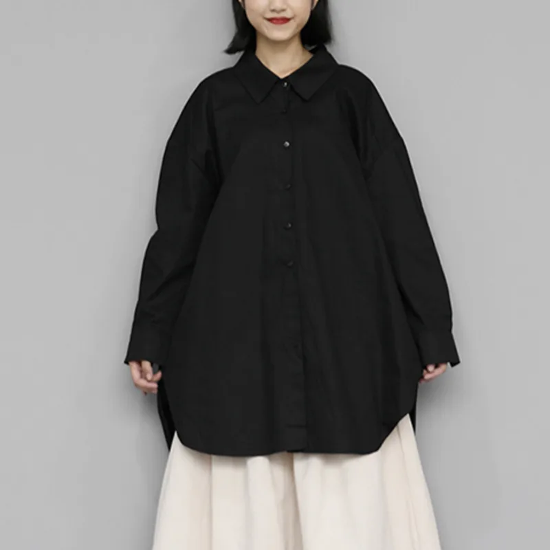 XUXI Мода весна осень 2020 женская черная длинная короткая блуза большого размера