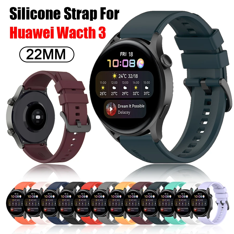 

22mm Silicone Band For Huawei Watch 3 Smart watch Sport Original Watchband For Huawei Watch 3Pro Wristband Replacement Bracelet