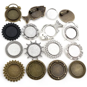 5 шт 20 мм Внутренний размер античная бронза и Античная Посеребренная Брошь булавка классический Мульти Стиль Кабошон База Установка