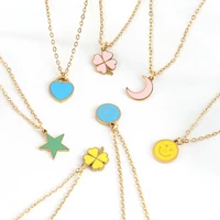 exquisite stainless steel necklace for women color smiley necklace geometric star moon heart necklace chain necklace jewelry