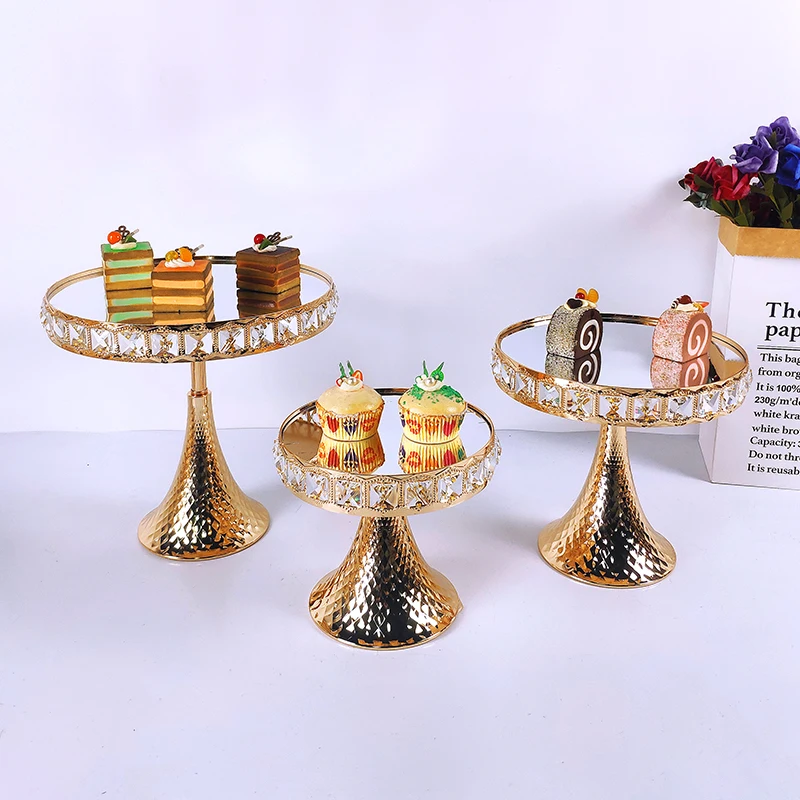 

1pcs Wedding Cake Stand Square crystal Birthday Party Dessert Metal Cupcake Pedestal Display Plate Home Decor Gold Acryl Mirror