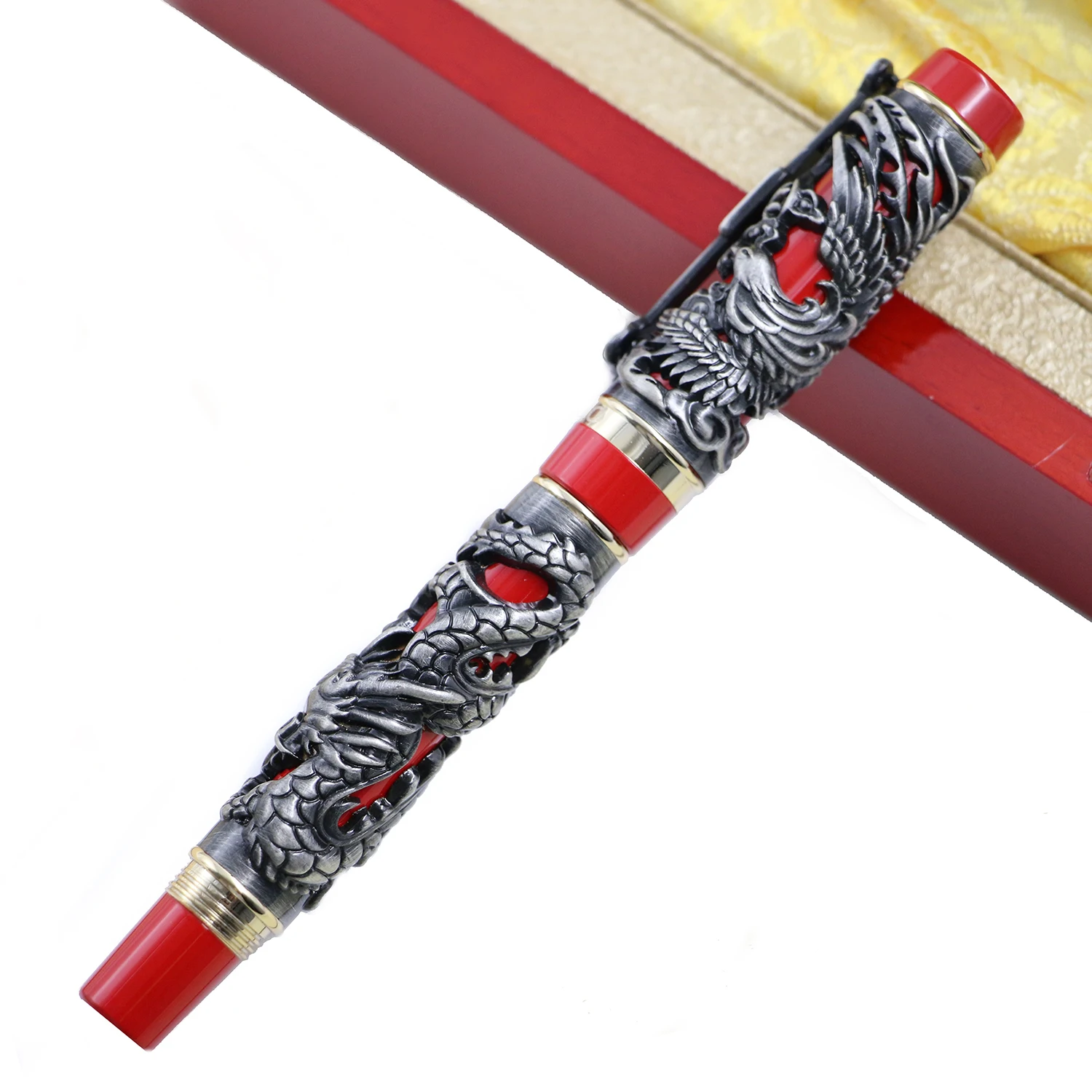 Роскошная металлическая 3D Авторучка Jinhao с изображением дракона Феникса, винтажная перьевая ручка 0,5 мм, перьевые ручки для письма, офисные, деловые принадлежности, подарок
